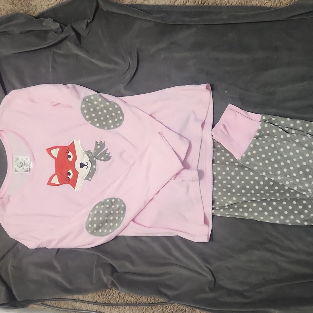 PJ Couture Fox Pink Grey Polka Dot Plush pajamas NICE!